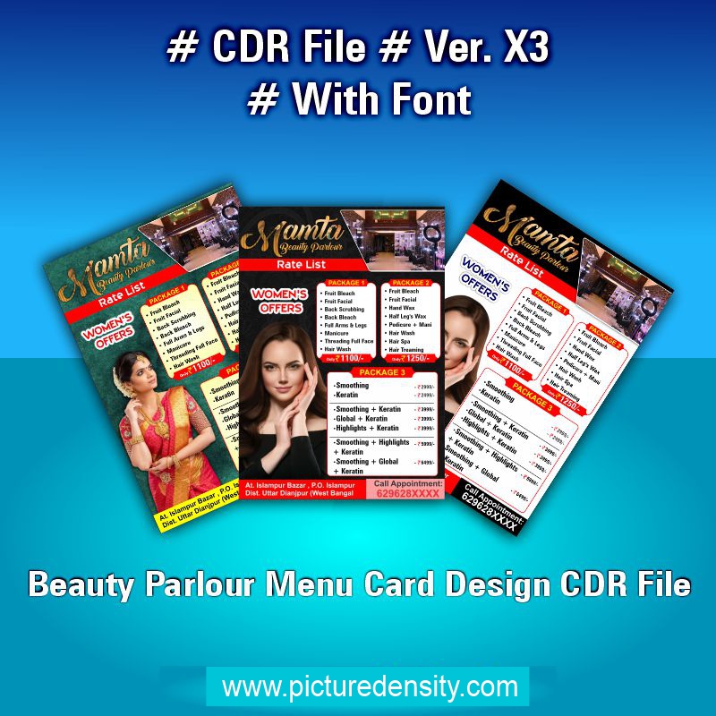 Beauty Parlour Menu Card Design CDR File