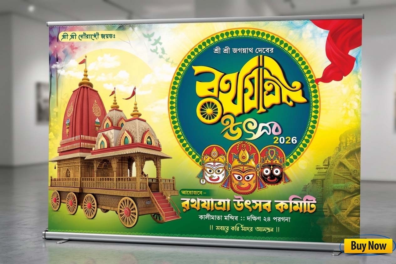 Jagannath Rathyatra Puja & Rath Yatra Banner Design No.283 Size- H4 × W6 -Shopno Chowa Printers Jagannath Rathyatra Puja & Rath Yatra Banner Design No.283 Size- H4 × W6 -Shopno Chowa Printerss - Image 1