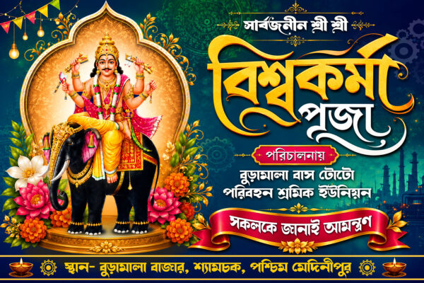 Editable Biswakarma Puja Bengali Banner PSD_6x4