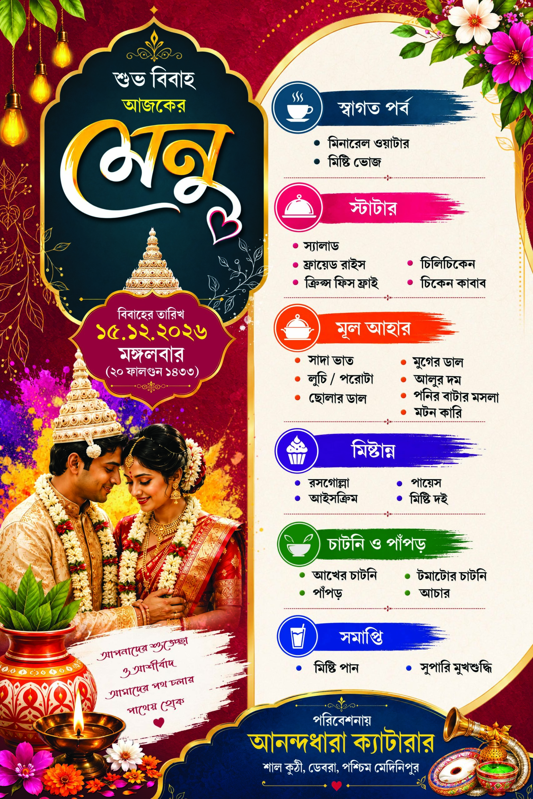 Wedding Bengali Menu Card psd 6x9 Wedding Bengali Menu Card psd 6x9