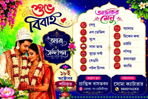 Wedding Bengali Table Menu Card PSD_6X9