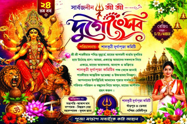durga puja invitation_9x6 in psd